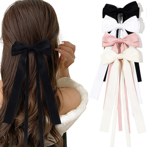 4 Pinzas Largas Para El Pelo Con Lazo Para Niñas, Lazos Dobl