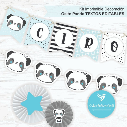 Imagen 1 de 5 de Kit Imprimible Decoración Candy Bar Oso Panda Texto Editable