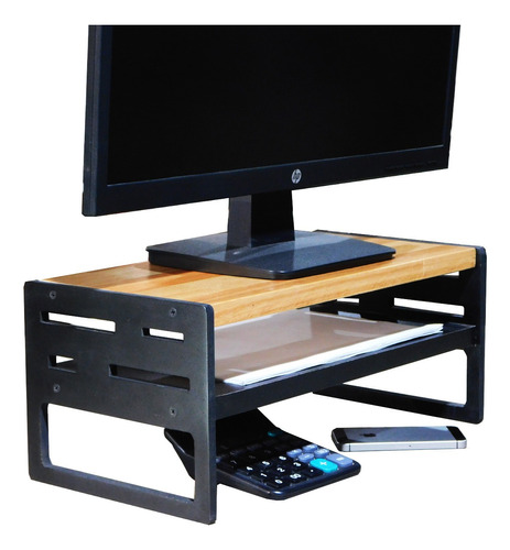 Organizador, Eleva Monitor Moderno, Madera Calada, Eucalipto