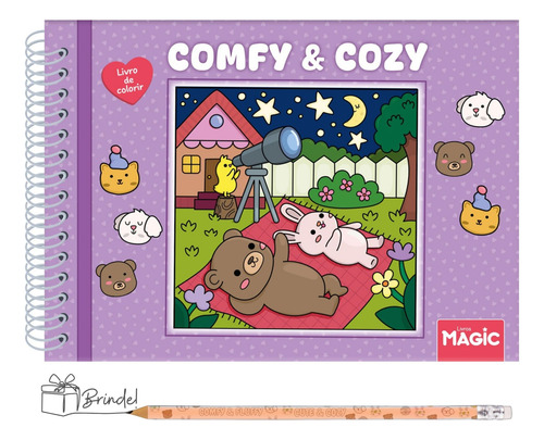 Kit 12 Marcadores Duplos + Livro De Colorir Comfy & Cozy Comfy & Fluffy No Estilo Tendencia Tik Tok Bobbie Goods Folhas Grossas 180g Com Acetato Capa Dura Laminada