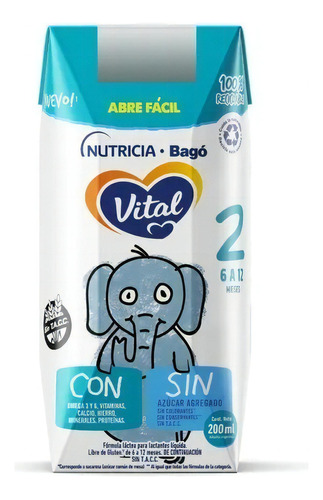 Leche de fórmula líquida Nutricia Bagó Vital 2 en brick x 30 unidades de 200mL - 6  a 12 meses