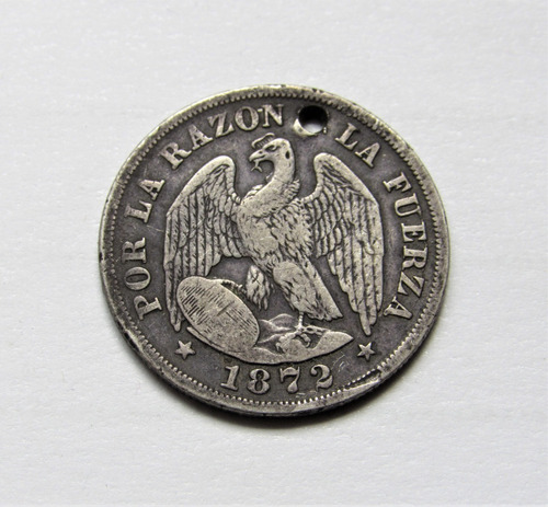 Moneda Chile 20 Centavos 1872  Plata Perforada