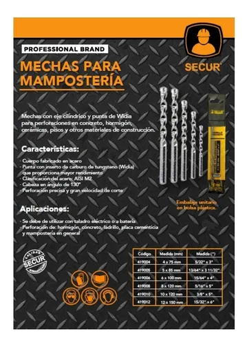 Mechas Brocas Para Mampostería  - 8x120mm - Set X 5 Un. 