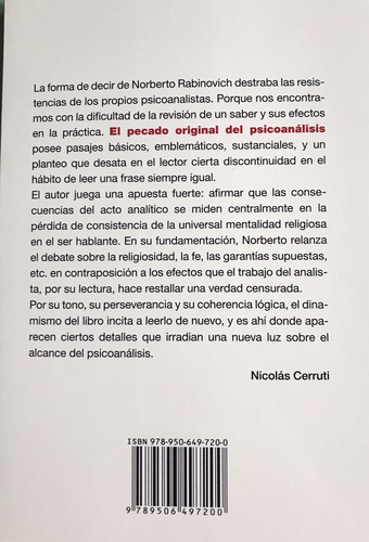 El Pecado Original Del Psicoanálisis. Norberto Rabinovich.