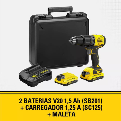 Parafusadeira E Furadeira Stanley Modelo Sbd715c2k Com 2 Baterias + 1 Carregador Bivolt