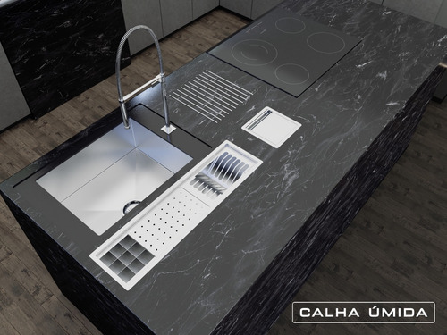 Imagem 2 de 7 de Escorredor Inox Embutido Calha Úmida Canal Equipado Bancada