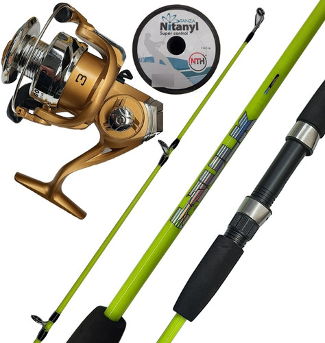 Combo Pesca Albatros Caña Hulk 180 + Reel Gold 3 Rul + Tanza