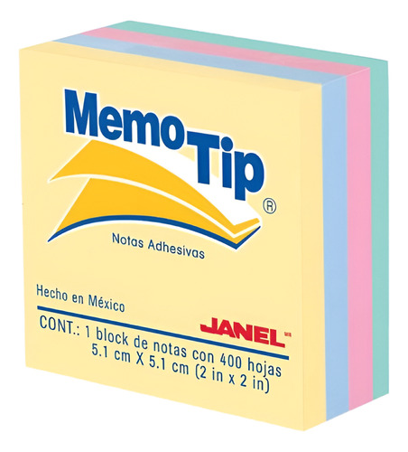 Notas Adhesivas Janel Memo Tip Mini Cubo 2x2 Pastel Con 400