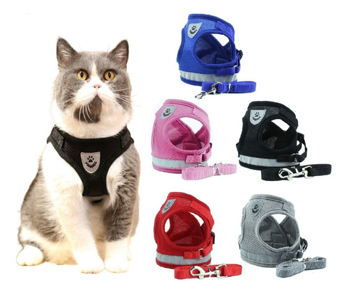 Chaleco reflectante con cuello en el pecho para mascotas y collar guía reflectante de color gris, talla PP