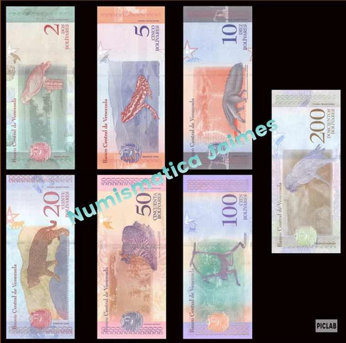 Set 7 Billetes Venezuela Soberanos 2-5-10-20-50-100-200 Unc