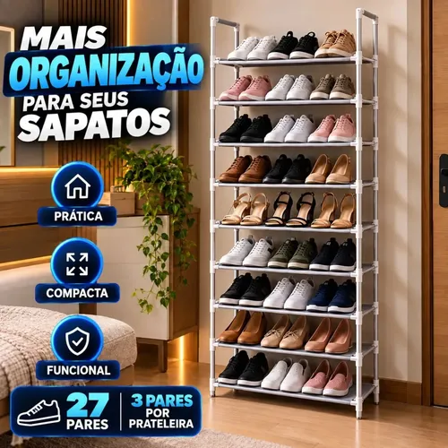 Sapateira Organizador de Sapatos 9 Andares Vertical Desmontável Compacta com Prateleiras para Quarto Closet Entrada e Lavanderia