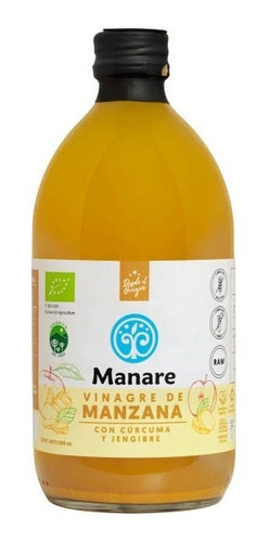 Vinagre De Manzana Con Curcuma Y Jengibre Manare Organico Gf