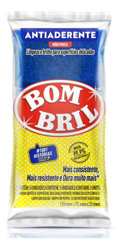 Esponja Bom Bril Antiaderente azul pacote x 3