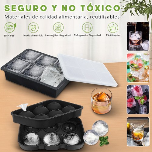 2pcs Molde Cubitos De Silicona De Hielo Negro,circulo Y Cubo