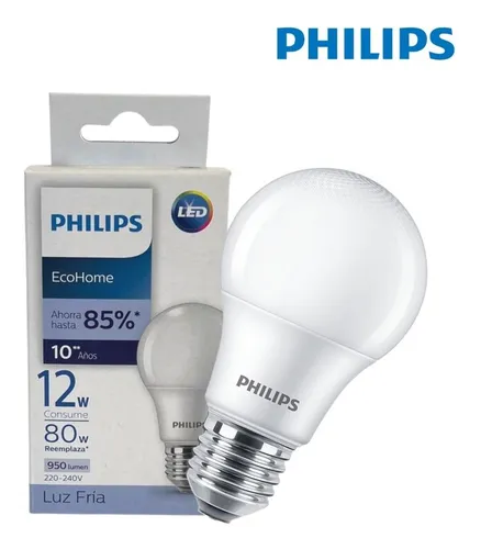 Lámpara Led Bulbo Philips 12w = 80w Cálido/frío- Pack X 10u