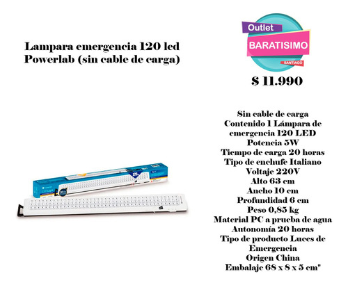 Lampara Emergencia 120 Led Powerlab (sin Cable De Carga)