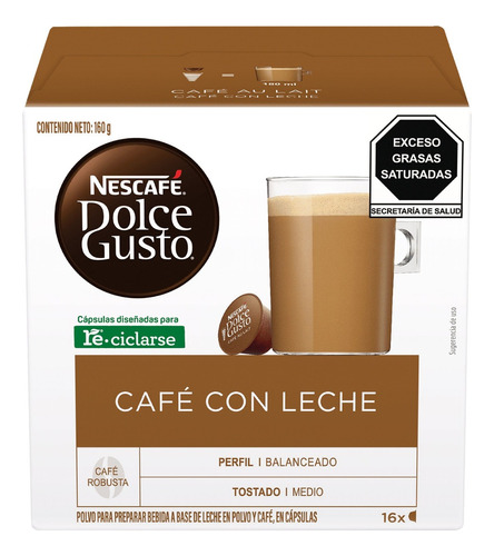 Caja X16 Cápsulas Nescafé Dolce Gusto Café Con Leche 160 G 