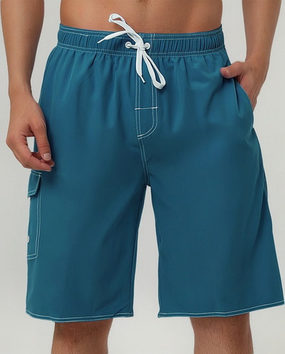 Short Traje De Baño Hombre Short Playa Color Liso Con Cordón