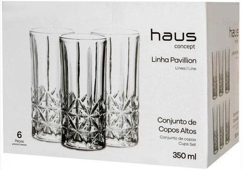 Jogo 6 Copo Alto 350ml Vidro Grosso Haus Pavillion 57716/127 Cor Incolor