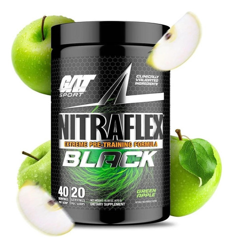 Pre Entreno Gat Nitraflex Black 40 Servicios Sabor Green Apple