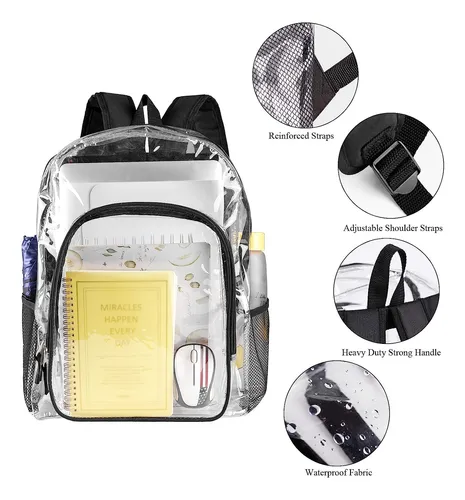 Mochila Transparente Resistente De Plastico Negra Cuotas sin