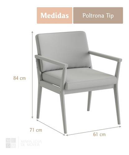 Poltrona Premium Tip Com Base De Madeira No Linho Cinza
