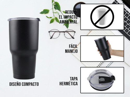 Imagen 7 de 10 de Vaso Termo Acero Inoxidable P/cafe 30oz Térmico Frío Calient