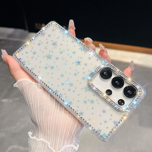 Funda Con Borde Transparente Con Purpurina Y Diamantes De Imitación Para Samsung S25 Ultra S25 +