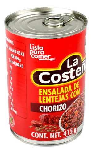 Ensalada La Costeña Lentejas Con Chorizo 415g