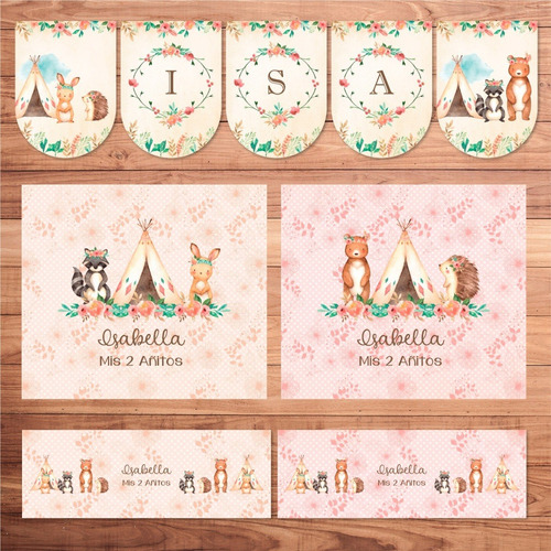 Kit Imprimible Animales Del Bosque Flores Romántico