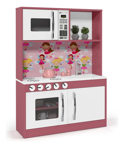Cozinha Infantil Diana Em Mdf Branco/rosa - Ofertamo Cor Rosa/Branco