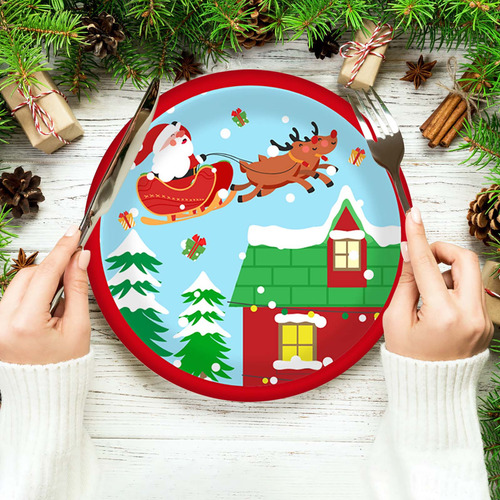 Platos De Papel Con Diseño De Muñeco De Nieve De Papá Noel P