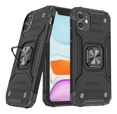 Funda Para iPhone 12 Mini Robot Con Aro Negro Antishock