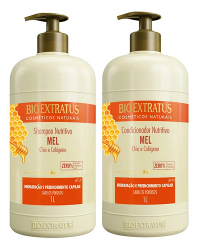 Shampoo E Condicionador Nutritivos Mel 1 Litro Bio Extratus