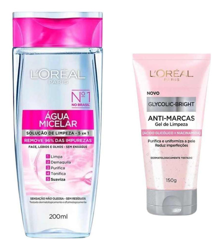 Kit Glycolic Bright Agua Micelar Gel De Limpeza Facial Gloss