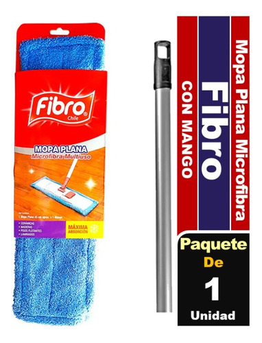 Fibro Set Mopa Plana De Microfibra Con Mango Color Azul