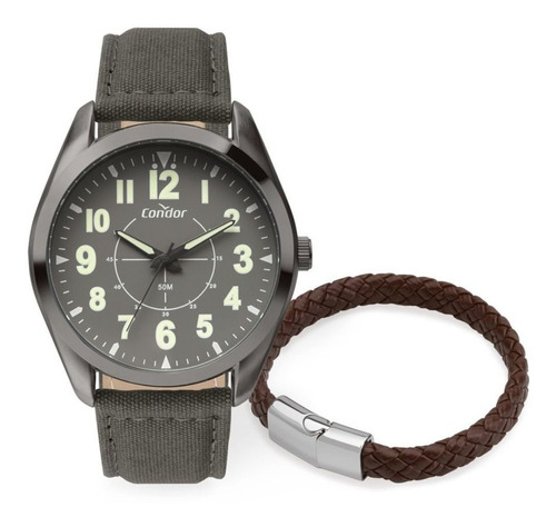 Kit Relógio Masculino Condor Militar Verde E Acessório Cor da correia Cinza