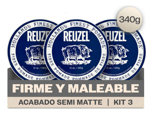 Kit 3 Reuzel Fiber Cera Cabello Hombre Matte 340g