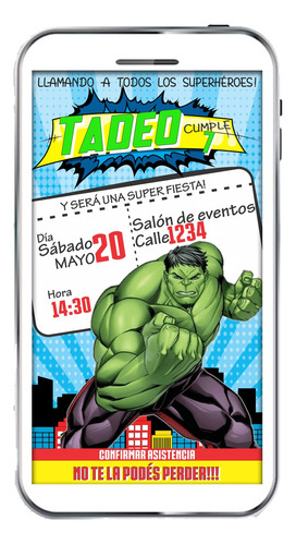 Invitación Digital Hulk Cumpleaños Infantil