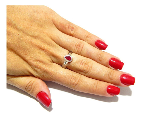 Conjunto De Ouro Branco 18k Com Rubi Sintético E Zircônias