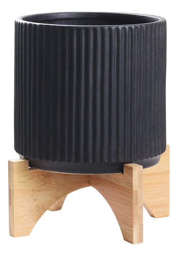 Maceta Vertical 8  Soporte Madera Interior Negro Mate