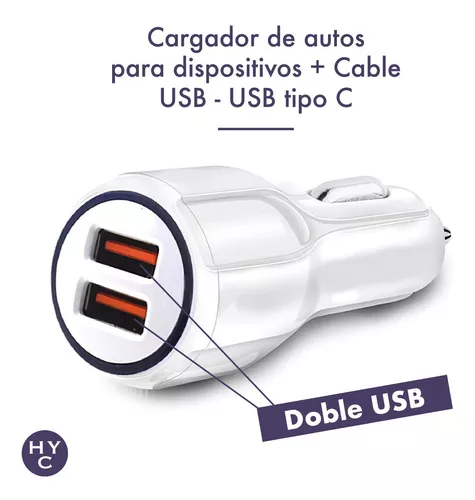 Cargador Auto Ultra Rápido 3 Amp Usb Duo + Cable Usb Tipo C