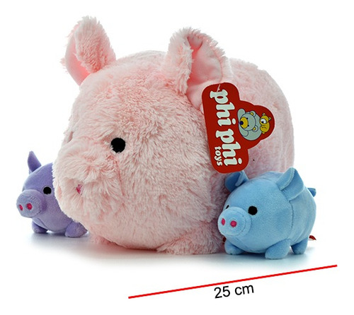 Mama Chanchito Con 2 Hijitos 25cm - Original Phi Phi Toys