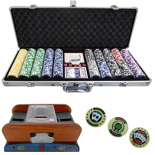 Kit Poker 500 Fichas + Embaralhador + 3 Card Protector