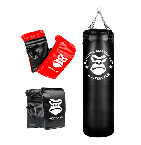  Gorilla saco pancada boxe cheio 02 pares de luvas bate saco cor preto