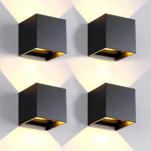 4pz Lámpara De Pared Led 6w Impermeable Foco Blanco Cálido Negro