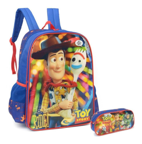 Mochila De Costas Woody Toy Story E Estojo Infantil Escolar Cor Azul