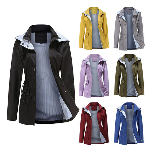 Chaqueta Mujer Informal Con Capucha Extraíble E Impermeable