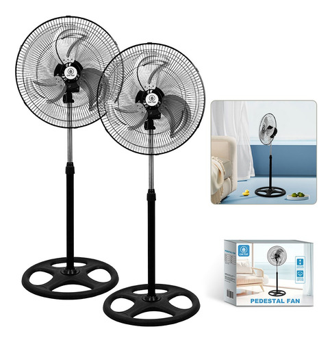 2pcs Ventiladores De Pedestal Pie 3 Velocidades Aspas Metal 50 Cm 60hz Negro Azul Metal 3