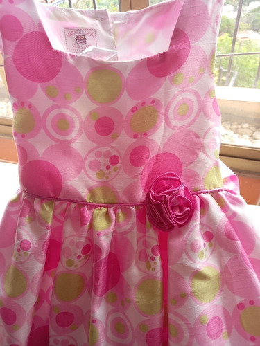Hermoso Vestido Niña Fiesta Talla 5 Rosa, Banco Y Verde (Usado)